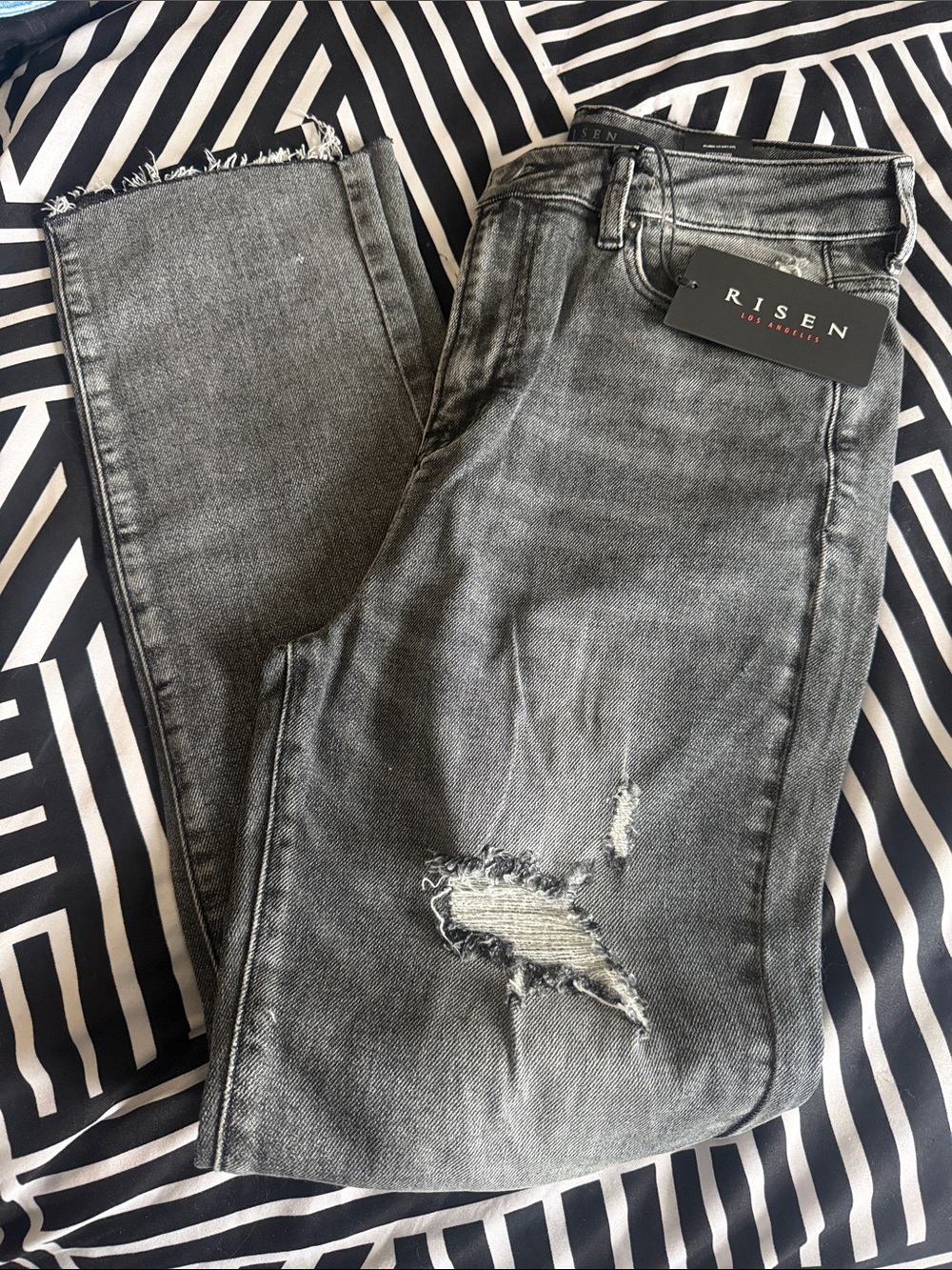 Risen Women's Straight-Leg Distressed Grey Jeans